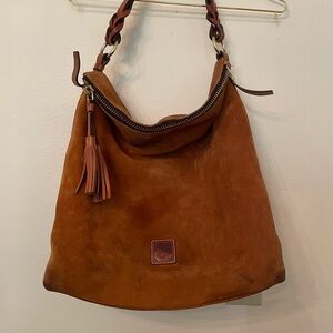 Dooney & Bourke Large Brown Suede Hobo Shoulder Bag
